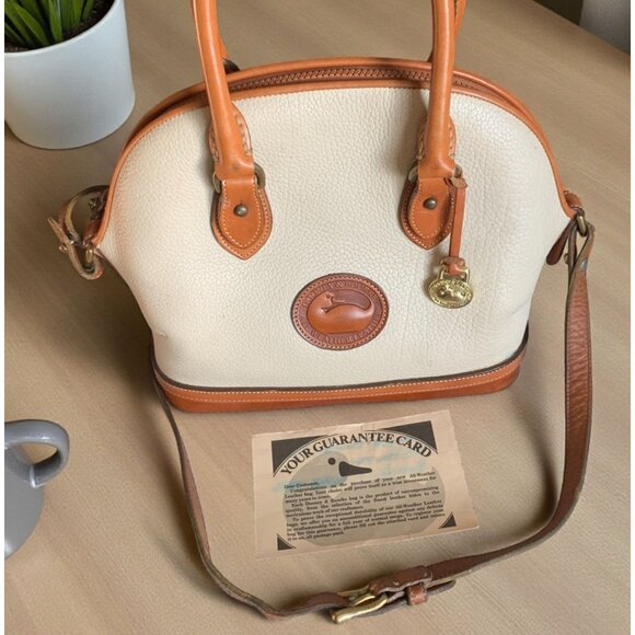 Vintage Dooney & Bourke Norfolk Satchel Bone Leather With British Tan Trim All-W - Picture 14 of 14